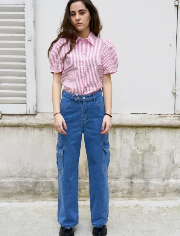 Erotokritos Tops & Shirts*Alia -s - Seersucker Stripe Shirt-Red/White