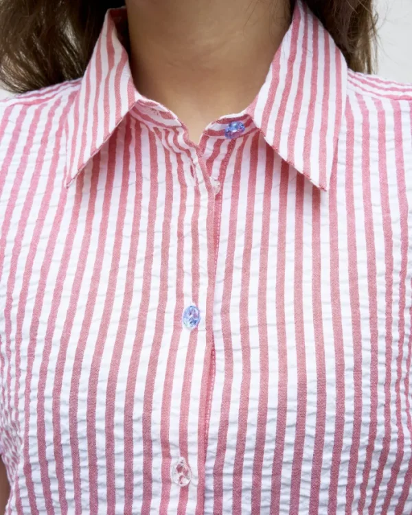 Erotokritos Tops & Shirts*Alia -s - Seersucker Stripe Shirt-Red/White