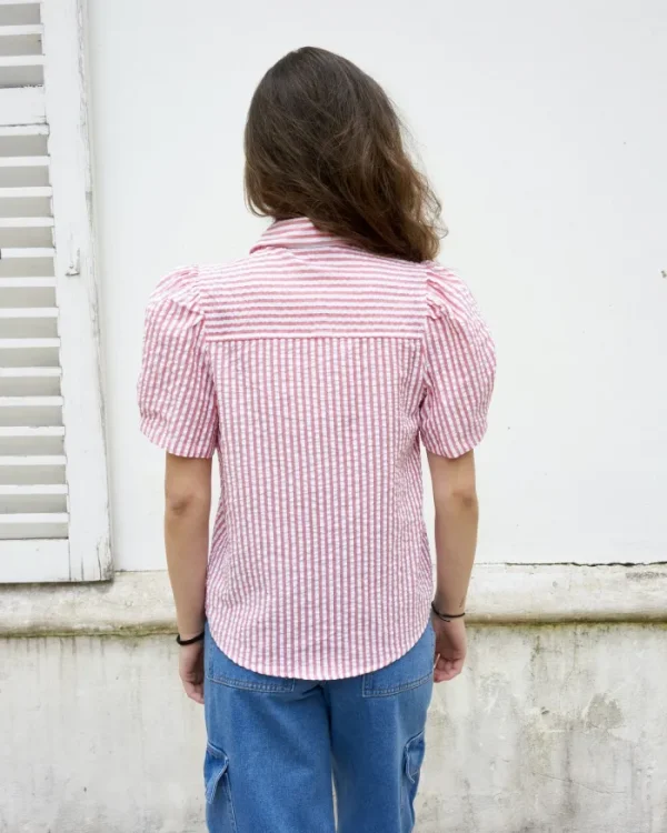 Erotokritos Tops & Shirts*Alia -s - Seersucker Stripe Shirt-Red/White