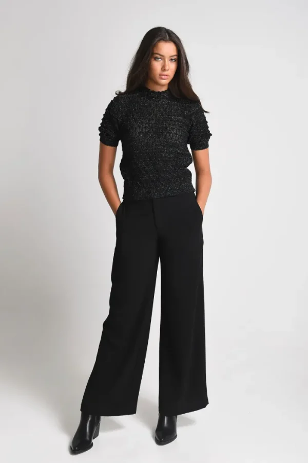 Erotokritos Bottoms*Amber - Wide Leg Fluid Crepe Pants - Black