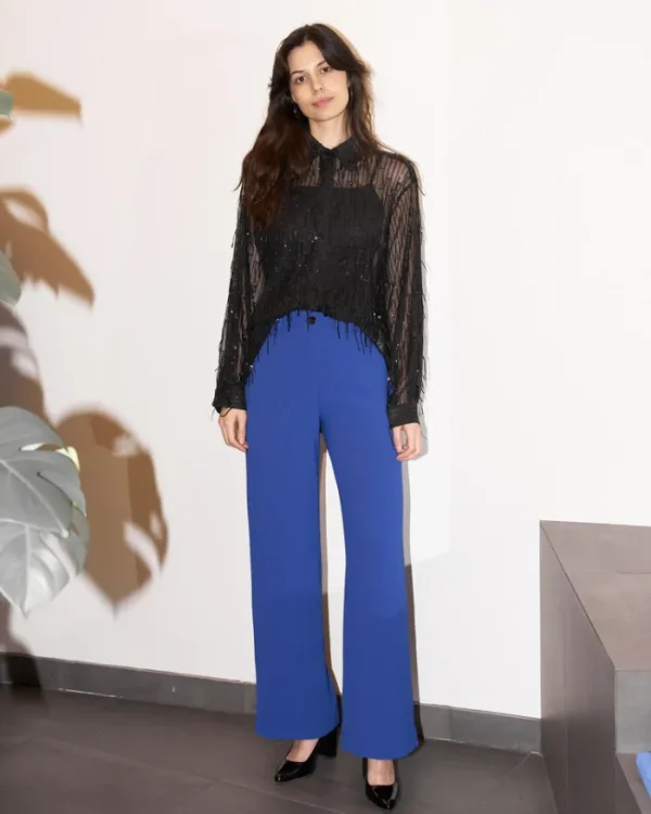 Erotokritos Bottoms*Amber - Wide Leg Fluid Crepe Pants - Blue