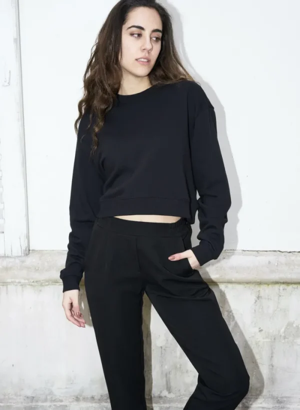 Erotokritos Tops & Shirts*Angie-Cropped Scoop Back Sweat Shirt-Black
