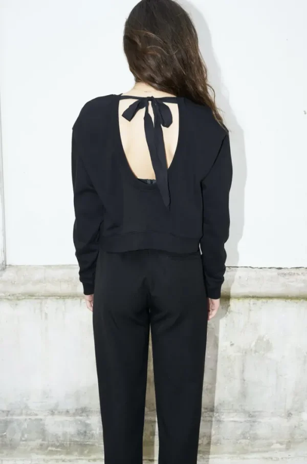 Erotokritos Tops & Shirts*Angie-Cropped Scoop Back Sweat Shirt-Black