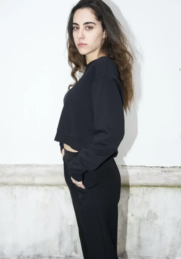 Erotokritos Tops & Shirts*Angie-Cropped Scoop Back Sweat Shirt-Black