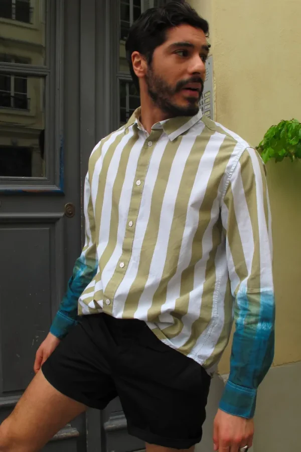 Erotokritos Tops & Shirts*Apollo-Stripe Shirt- Tie Dye Sleeves