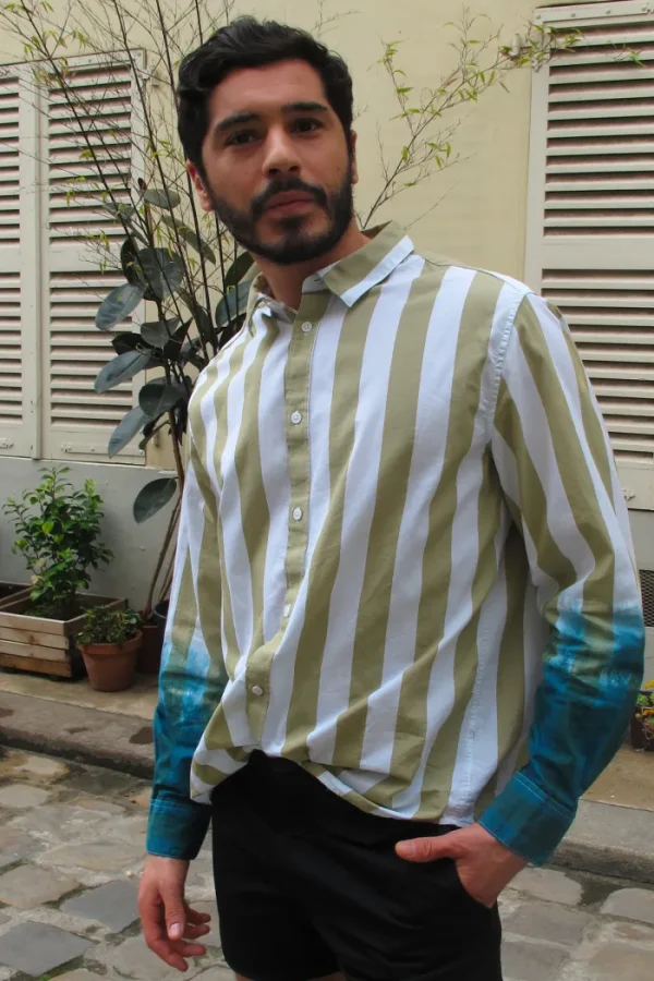 Erotokritos Tops & Shirts*Apollo-Stripe Shirt- Tie Dye Sleeves