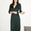 Erotokritos Knitwear | Dresses*Arwaya - Silk Knit High Waist Wrap Dress - Dark Green