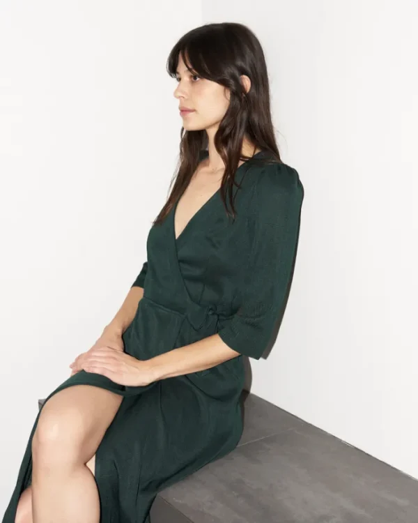 Erotokritos Knitwear | Dresses*Arwaya - Silk Knit High Waist Wrap Dress - Dark Green