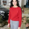 Erotokritos Knitwear | Tops & Shirts*Arya - Textured Boat Neck Sweater - Red