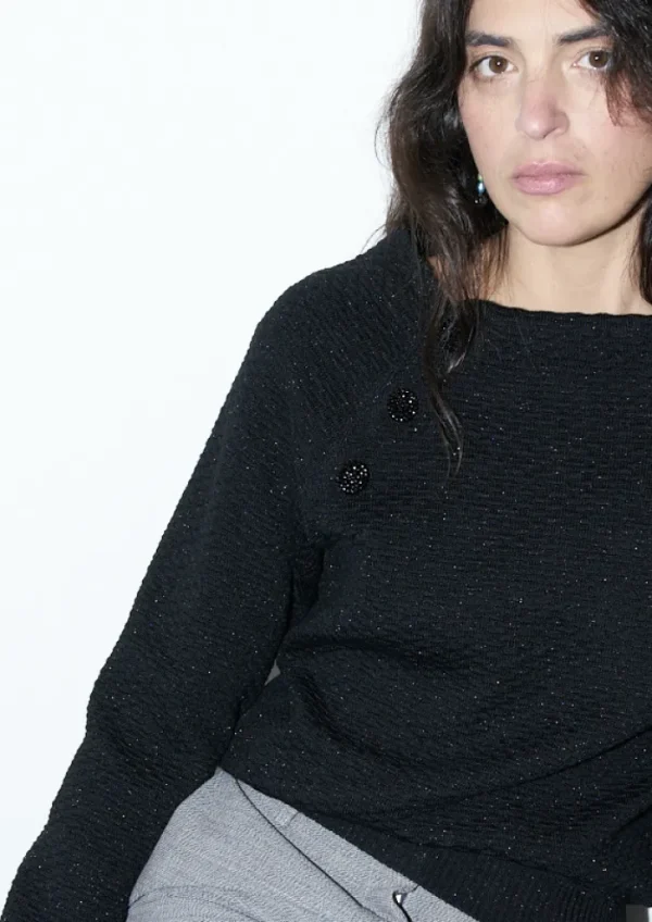 Erotokritos Knitwear | Tops & Shirts*Arya - Textured Boat Neck Sweater - Black