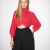 Erotokritos Knitwear | Tops & Shirts*Ava - Crop Knit Petal Turtle Neck Sweater - Red