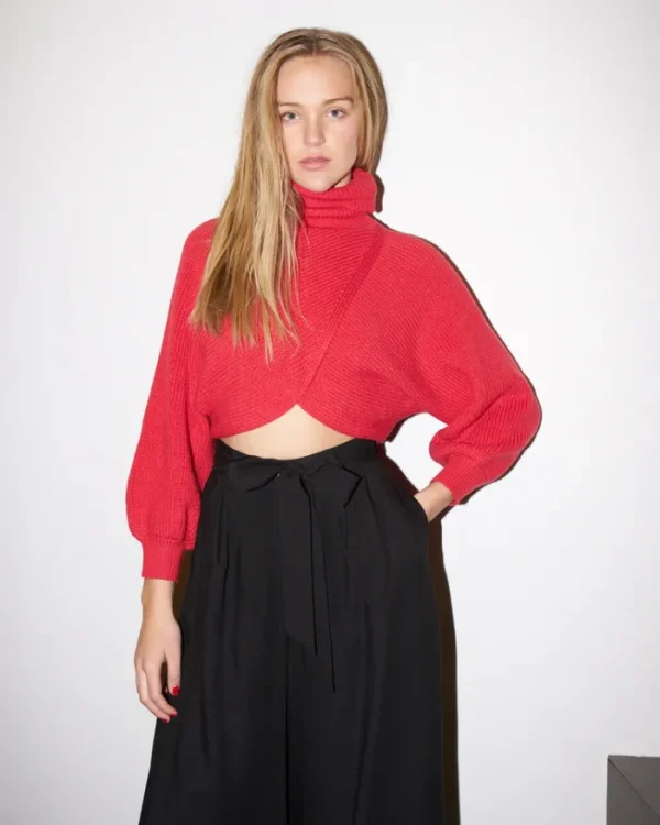 Erotokritos Knitwear | Tops & Shirts*Ava - Crop Knit Petal Turtle Neck Sweater - Red