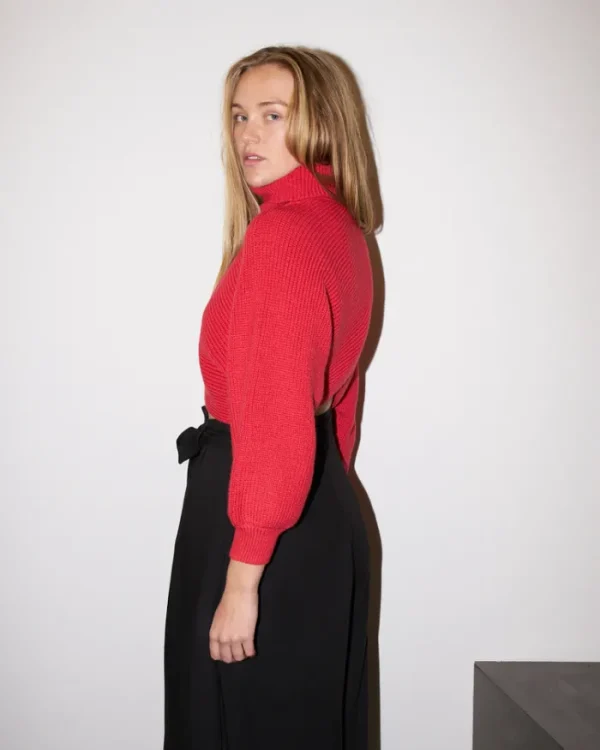 Erotokritos Knitwear | Tops & Shirts*Ava - Crop Knit Petal Turtle Neck Sweater - Red