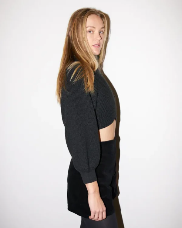 Erotokritos Knitwear | Tops & Shirts*Ava - Crop Knit Petal Turtle Neck Sweater - Black