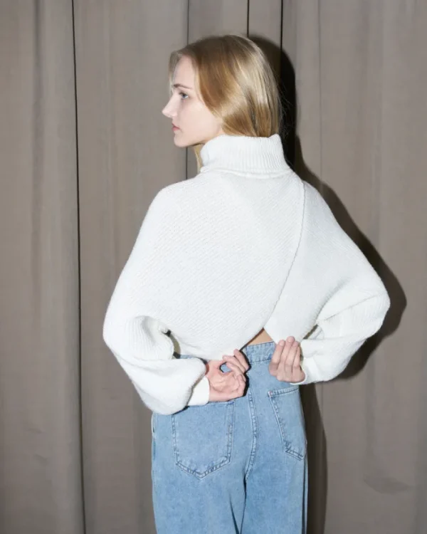 Erotokritos Tops & Shirts | Knitwear*Ava - Crop Knit Petal Turtle Neck Sweater - Off White