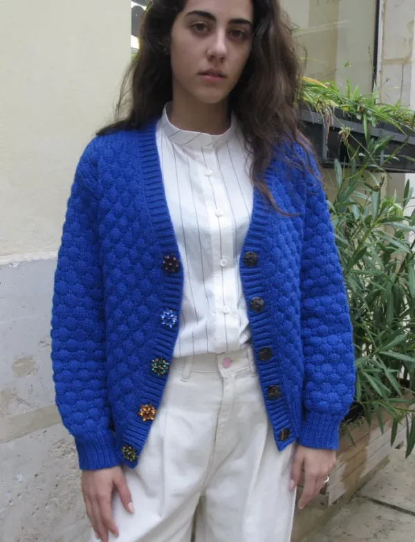 Erotokritos Knitwear | Coats & Jackets*Bea M - Chunky Cosy Cardigan with Bijoux buttons - Blue