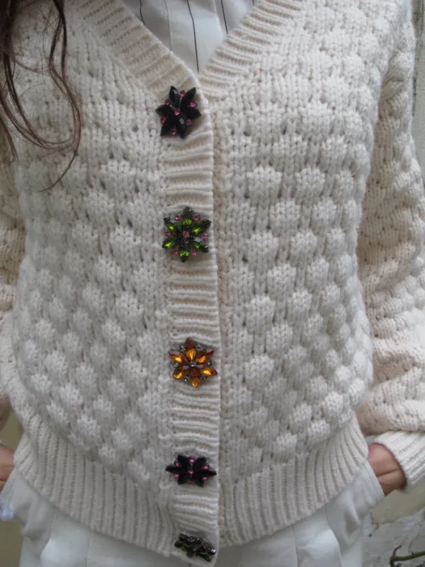 Erotokritos Knitwear | Coats & Jackets*Bea M - Chunky Cosy Cardigan with Bijoux buttons - Ecru