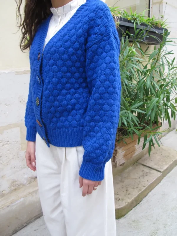 Erotokritos Knitwear | Coats & Jackets*Bea M - Chunky Cosy Cardigan with Bijoux buttons - Blue