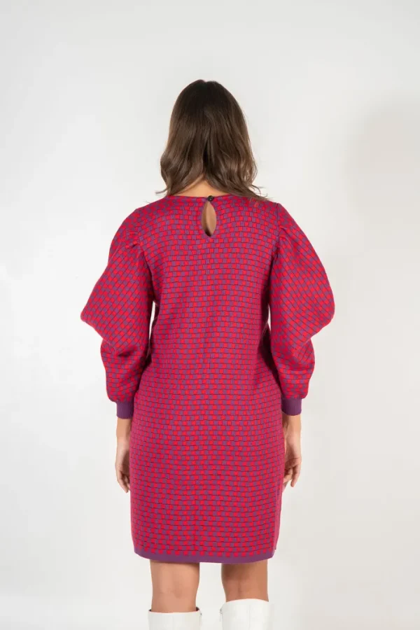 Erotokritos Knitwear | Dresses*Caitline - Checkerboard Knitted dress with pleated sleeves