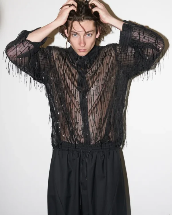 Erotokritos Tops & Shirts*Chelsea - Sequin Fringed Tull Shirt - Black - M