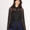 Erotokritos Tops & Shirts*Chelsea - Sequin Fringed Tull Shirt - Black