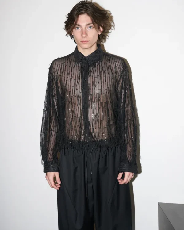 Erotokritos Tops & Shirts*Chelsea - Sequin Fringed Tull Shirt - Black - M