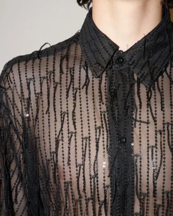 Erotokritos Tops & Shirts*Chelsea - Sequin Fringed Tull Shirt - Black - M