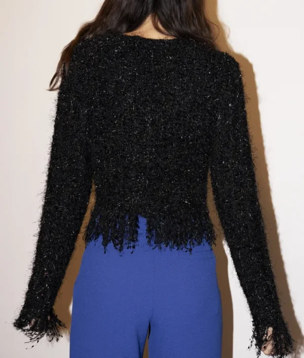 Erotokritos Knitwear | Coats & Jackets*Cley - Knitted Fringed Jacket - Metallic Black