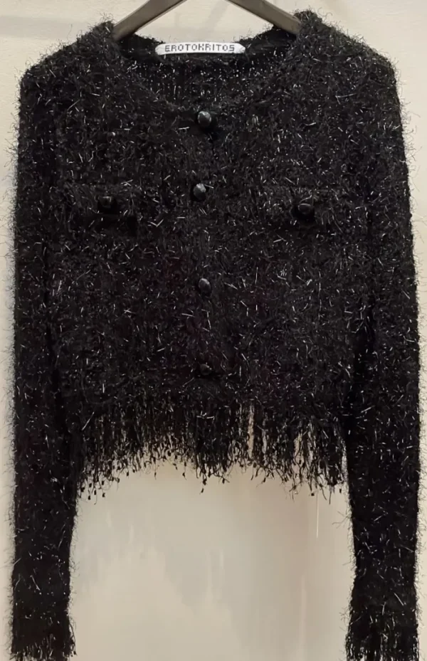 Erotokritos Knitwear | Coats & Jackets*Cley - Knitted Fringed Jacket - Metallic Black