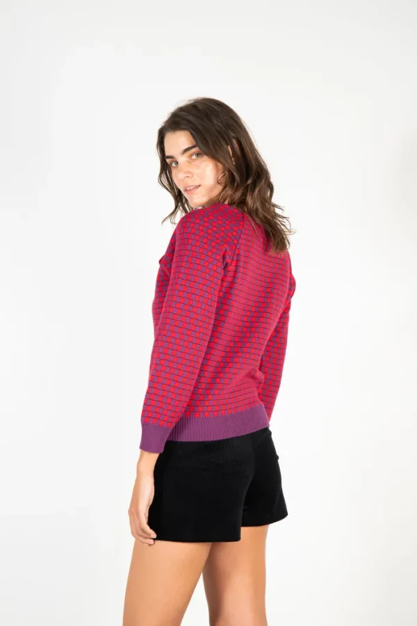 Erotokritos Knitwear | Tops & Shirts*Cloe - Checkerboard Jacquard Sweater with Glass Buttons