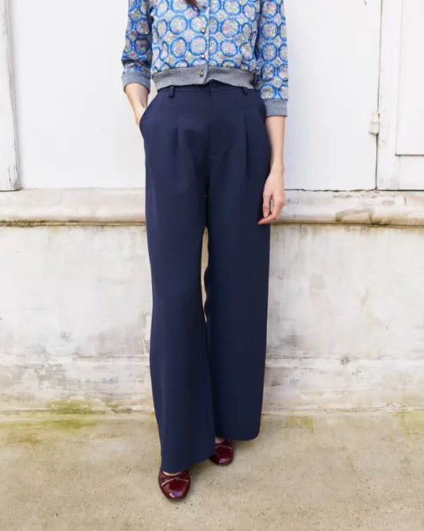 Erotokritos Bottoms*Daenerys-Wide Leg Pleated Pants - Navy
