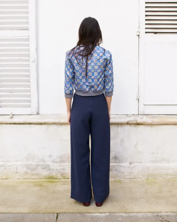 Erotokritos Bottoms*Daenerys-Wide Leg Pleated Pants - Navy