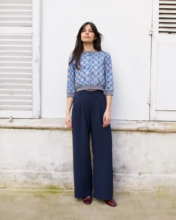 Erotokritos Bottoms*Daenerys-Wide Leg Pleated Pants - Navy