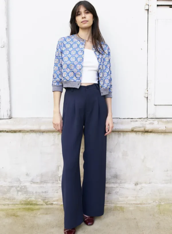 Erotokritos Bottoms*Daenerys-Wide Leg Pleated Pants - Navy