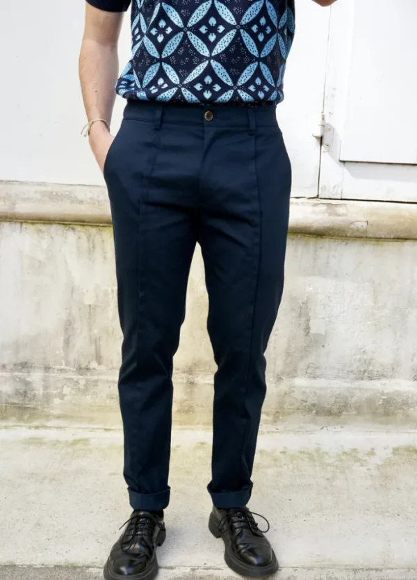 Erotokritos Bottoms*Damien-Tailored Pants With Middle Pleat-Navy