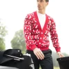 Erotokritos Knitwear*Dexter Red - Zebra Jacquard Knit Cardigan