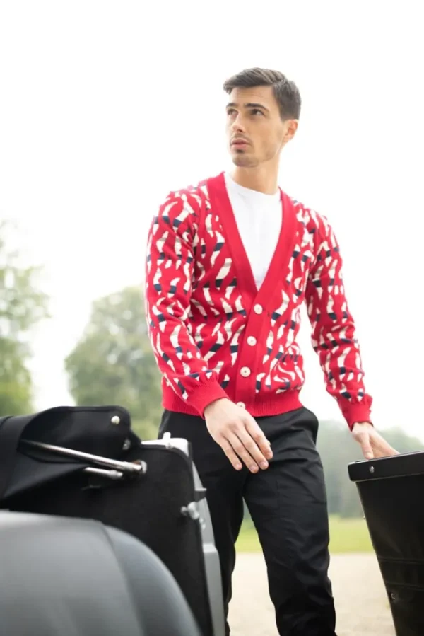 Erotokritos Knitwear*Dexter Red - Zebra Jacquard Knit Cardigan