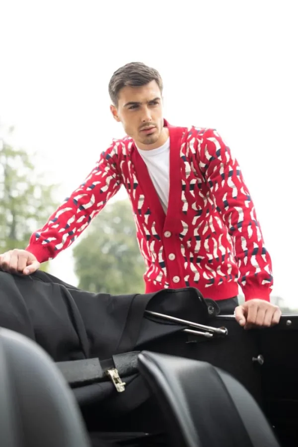 Erotokritos Knitwear*Dexter Red - Zebra Jacquard Knit Cardigan