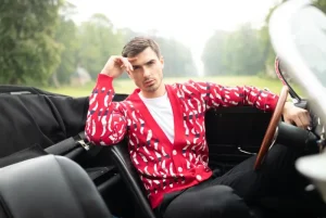 Erotokritos Knitwear*Dexter Red - Zebra Jacquard Knit Cardigan