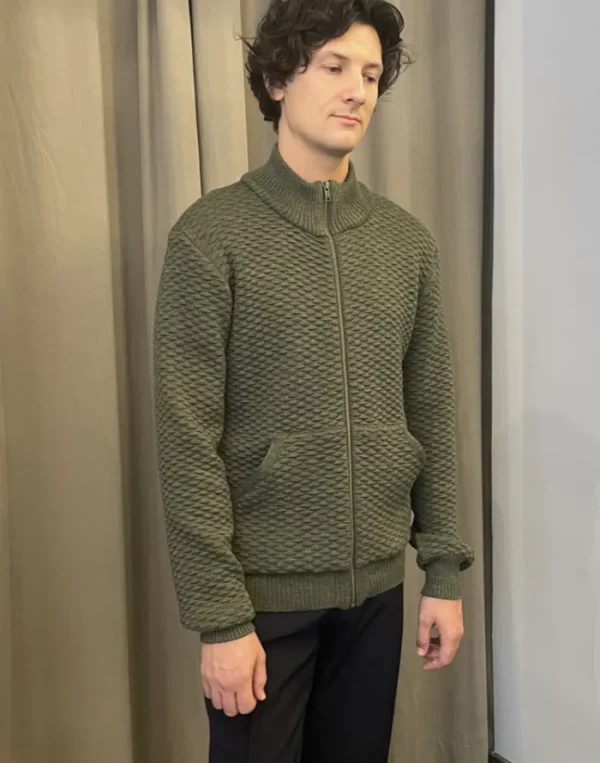 Erotokritos Knitwear | Tops & Shirts*Dorian - Knitted Jacket with pockets - Olive Green