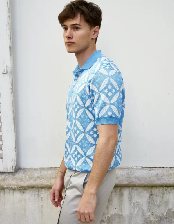 Erotokritos Knitwear | Tops & Shirts*Elliot-Flower Knit Polo-Blue/White