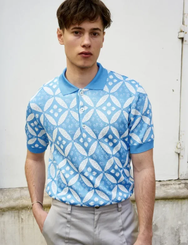 Erotokritos Knitwear | Tops & Shirts*Elliot-Flower Knit Polo-Blue/White