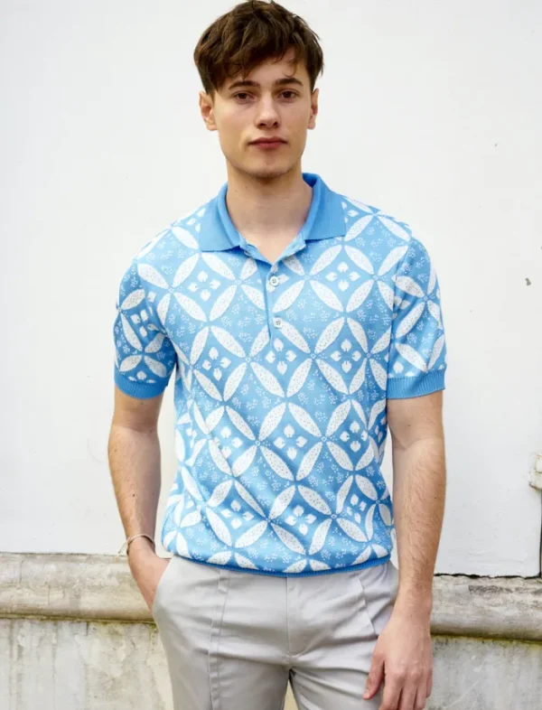 Erotokritos Knitwear | Tops & Shirts*Elliot-Flower Knit Polo-Blue/White
