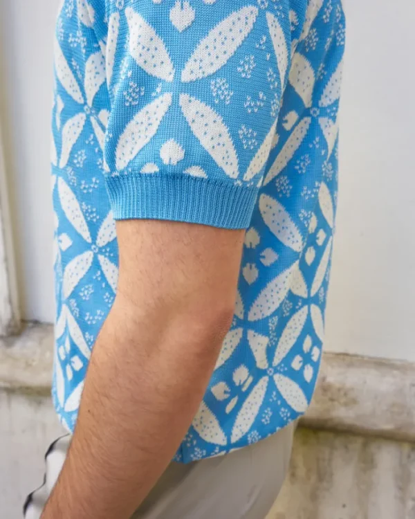 Erotokritos Knitwear | Tops & Shirts*Elliot-Flower Knit Polo-Blue/White