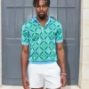 Erotokritos Knitwear | Tops & Shirts*Elliot-Flower Knit Polo-Sky Blue/Green