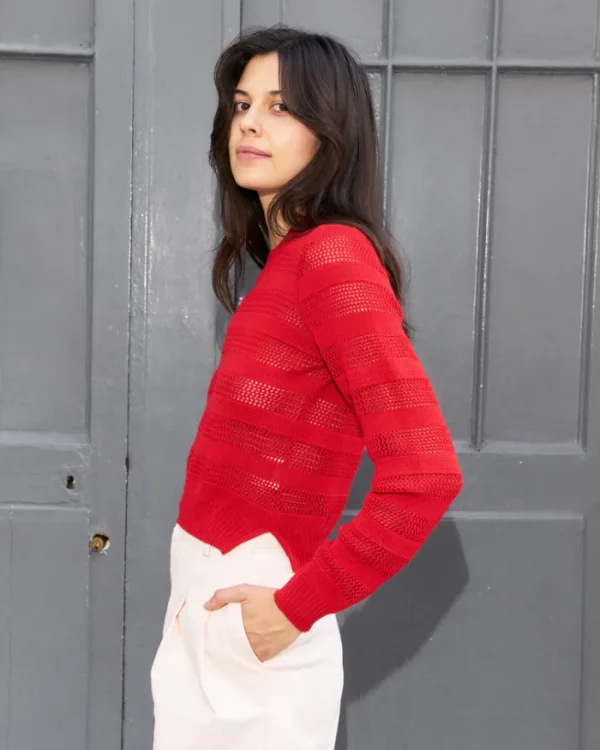 Erotokritos Knitwear | Tops & Shirts*Gemima-Cropped Textured Sweater-Red