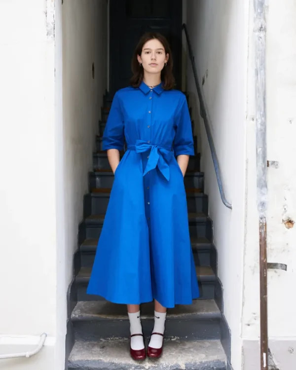 Erotokritos Dresses*Gillian - Long Poplin Shirt Dress - Royal Blue