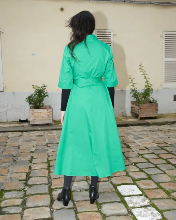 Erotokritos Dresses*Gillian - Long Poplin Shirt Dress - Green