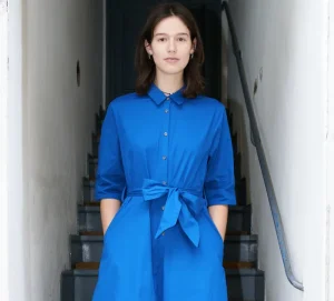 Erotokritos Dresses*Gillian - Long Poplin Shirt Dress - Royal Blue