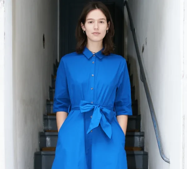 Erotokritos Dresses*Gillian - Long Poplin Shirt Dress - Royal Blue